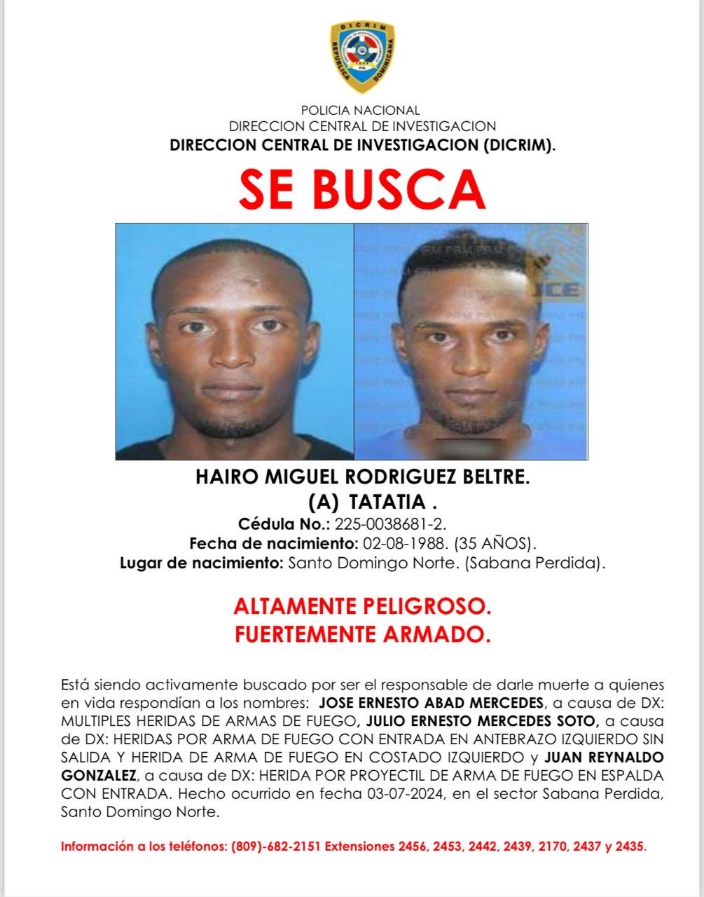 Policía identifica y persigue presunto autor de triple homicidio que incluye a un sargento de la institución  en Sabana Perdida, SDN