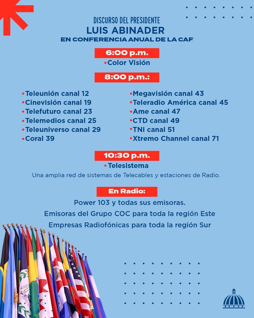 Transmitirán discurso del presidente Abinader en la conferencia anual de CAF a través de red de radio y televisión este domingo