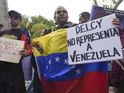 Opositores venezolanos protestan en rechazo a la participación de Delcy Rodríguez ante ONU