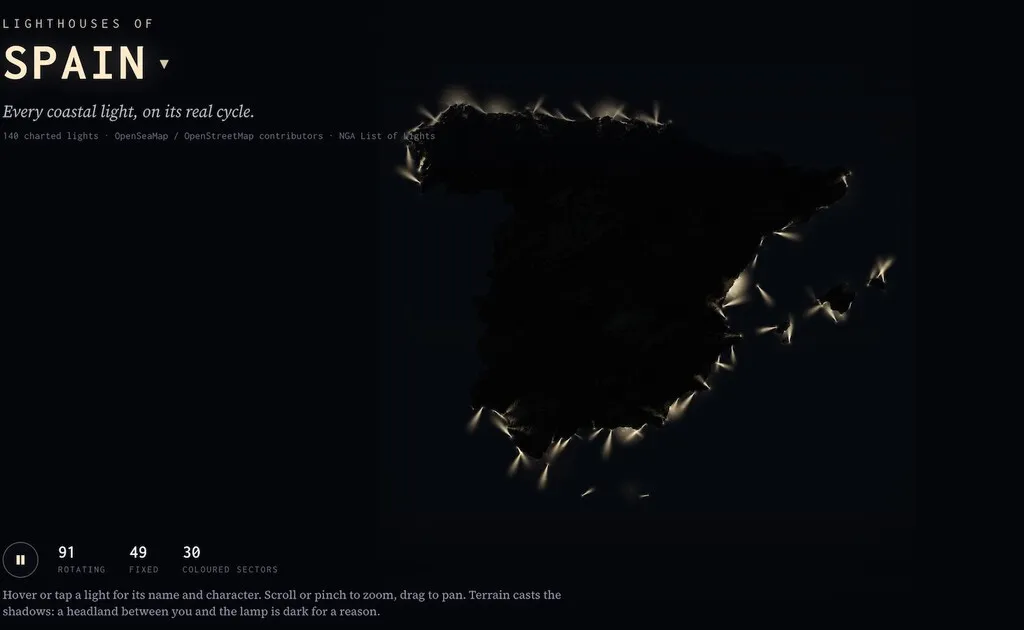 Todos los faros de España, en un espectacular mapa interactivo
