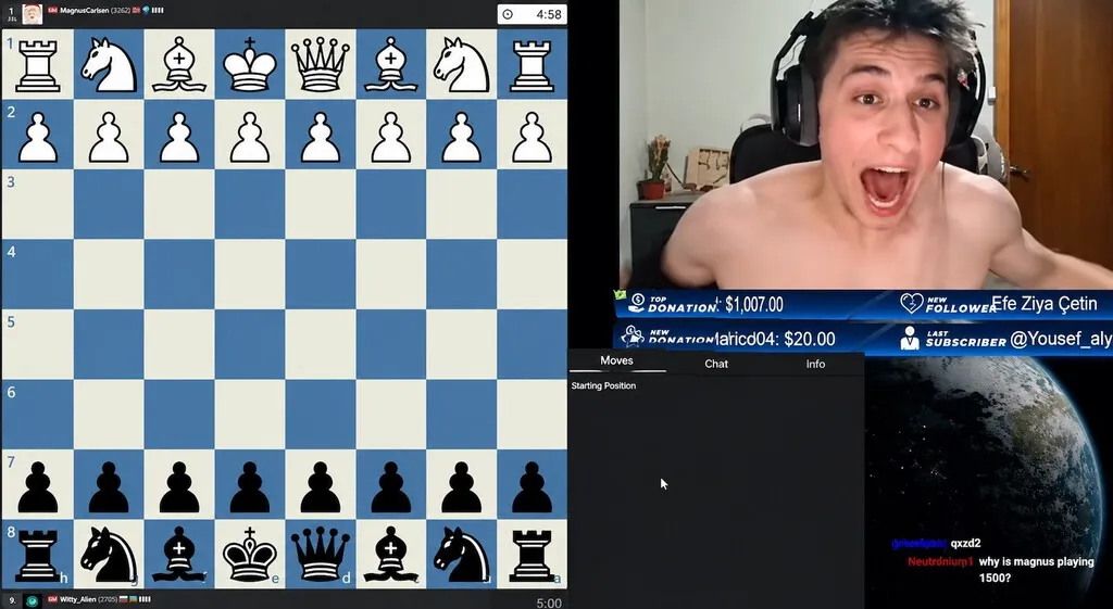 Un streamer búlgaro de ajedrez se enfrentó por casualidad a Magnus Carlsen en una partida online. Acto seguido se volvió loco