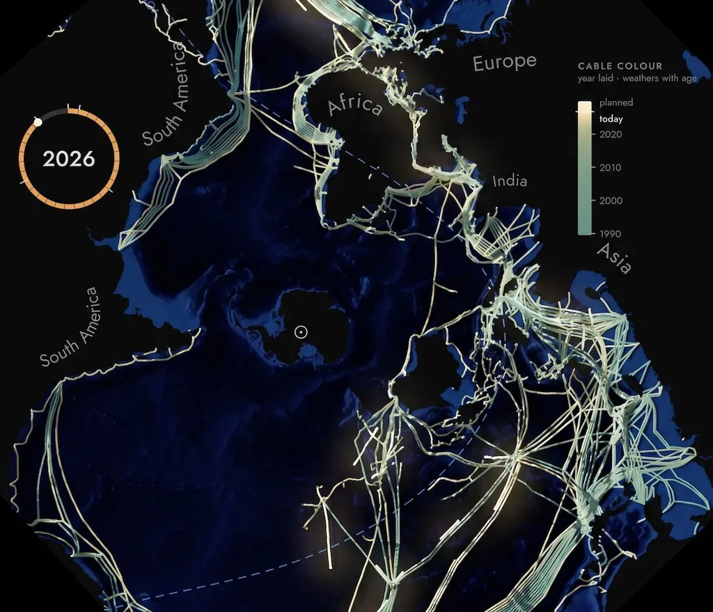 30 años de despliegue de cables submarinos, en un vídeo 20 segundos: así se ha tejido Internet bajo el mar desde 1999