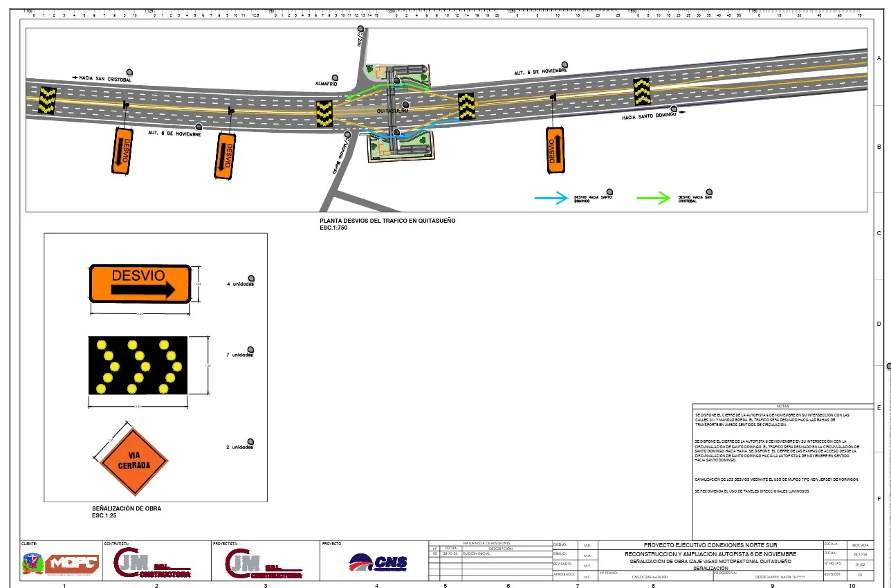 Obras Públicas restringirá el tránsito en la Autopista 6 de Noviembre por trabajos de infraestructura